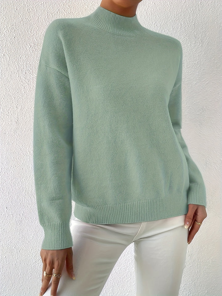 Berit | Dame Strikbluse Med Funnel Neck Og Ribkanter