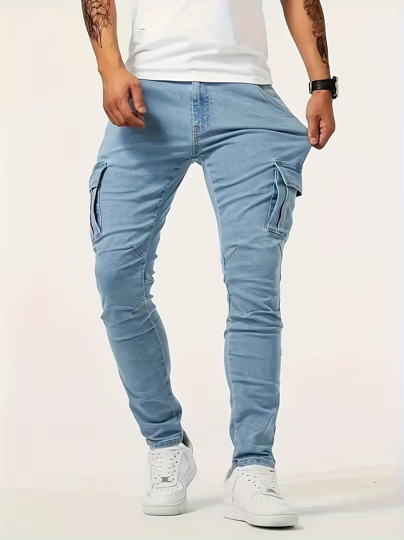 Jens | Herre Slim Fit Cargojeans Med Flere Lommer