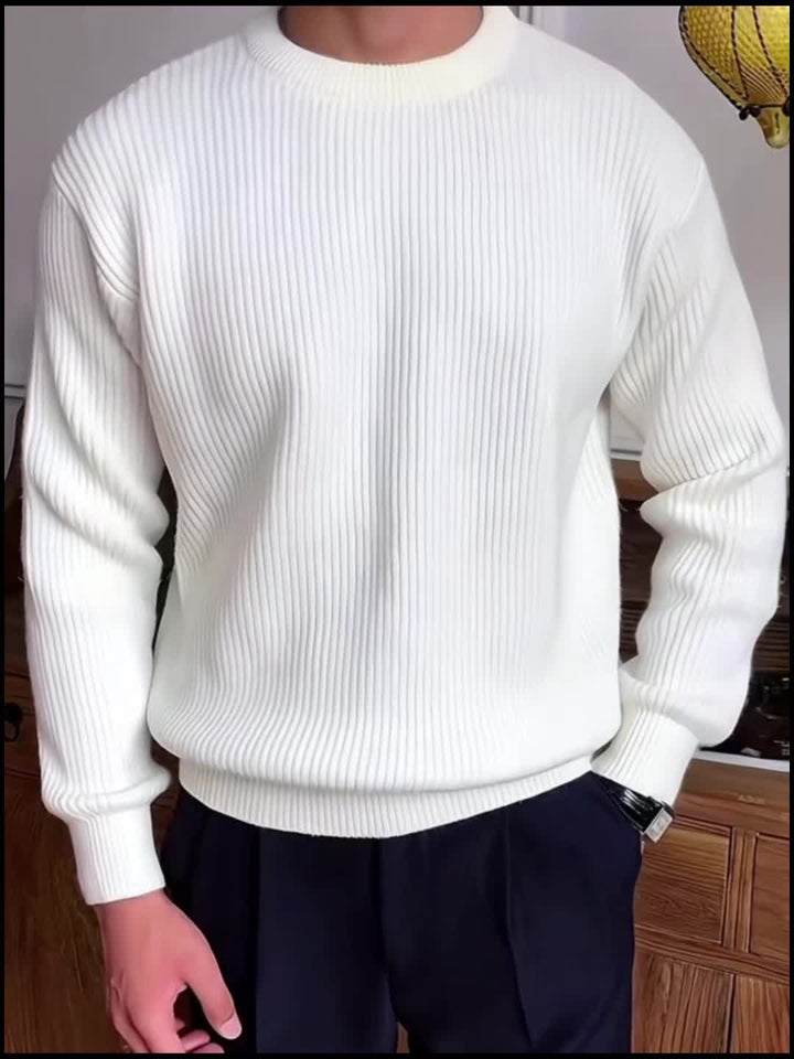 Rasmus | Herre Ribstrikket Crew-Neck Sweater Med Løs Pasform