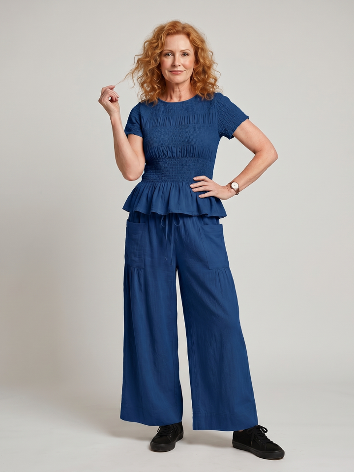 Lise | Dame Todelssæt Med Peplum-Top Og Vide Bukser