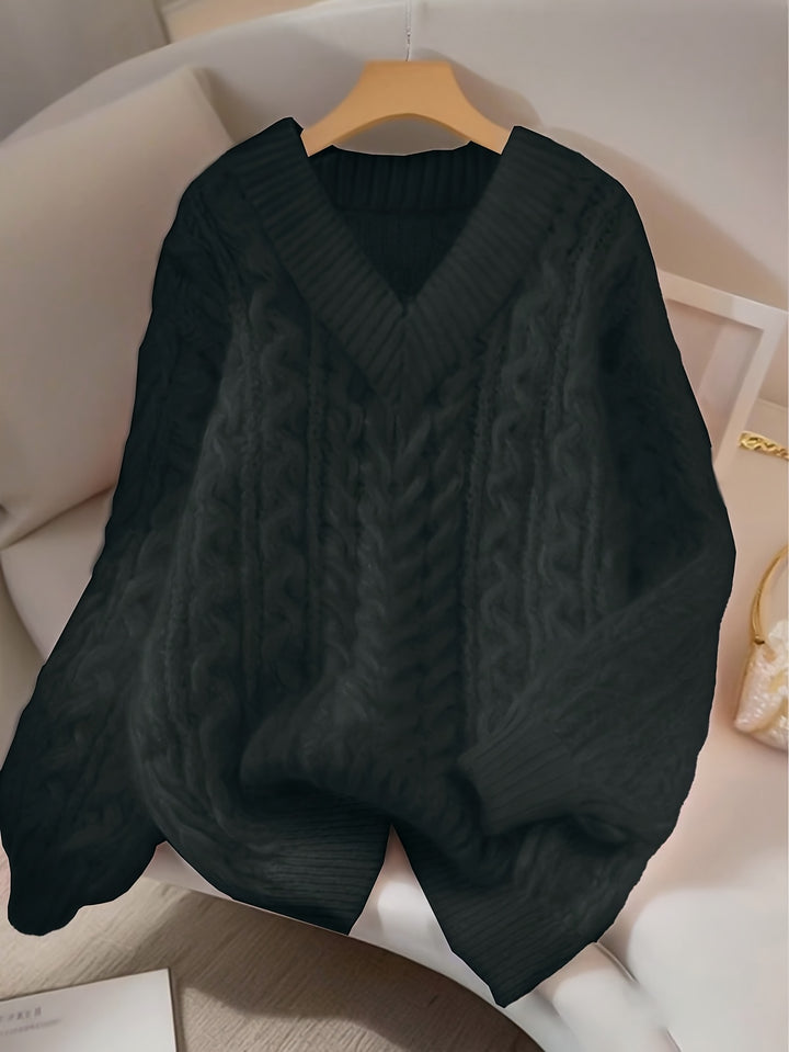 Maja | Dame Løs Cable Knit Sweater Med V-hals