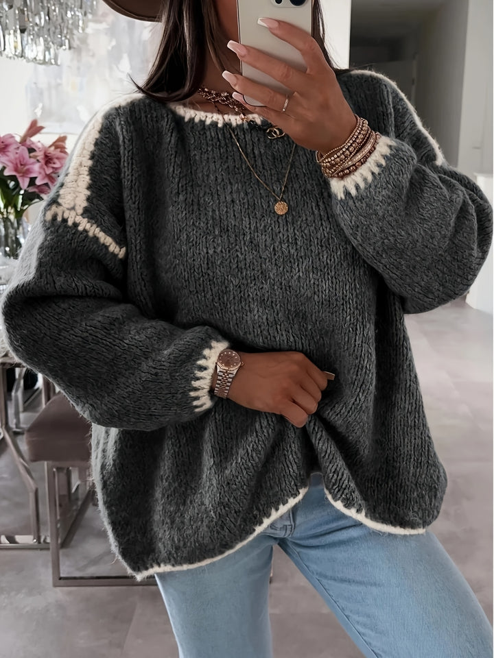 Anette | Dame Løstsiddende Sweater Med Bådudskæring Og Kontrasterende Detaljer