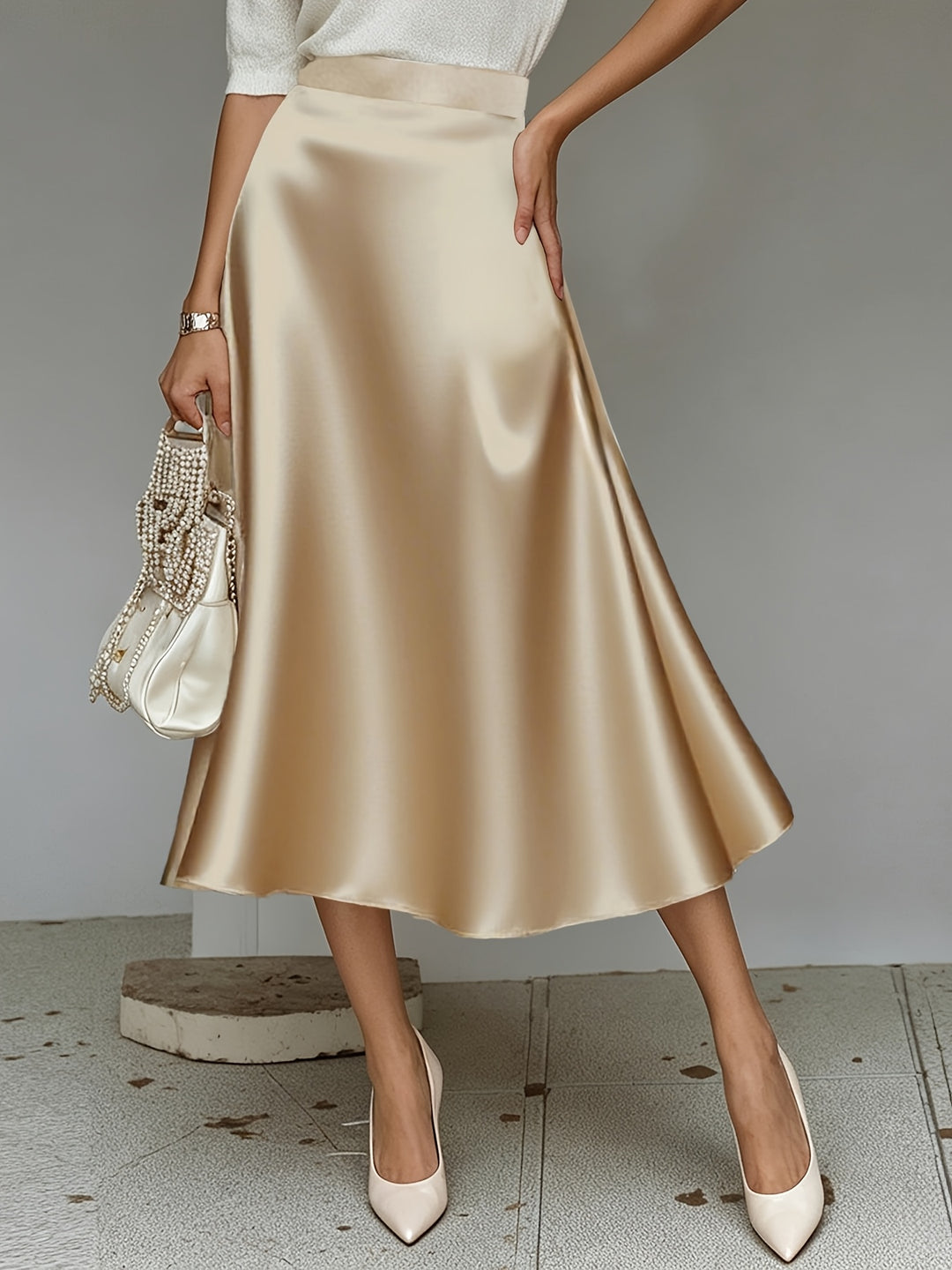 Helene | Dame Satinfinish Mididnederdel Med A-Line Snit