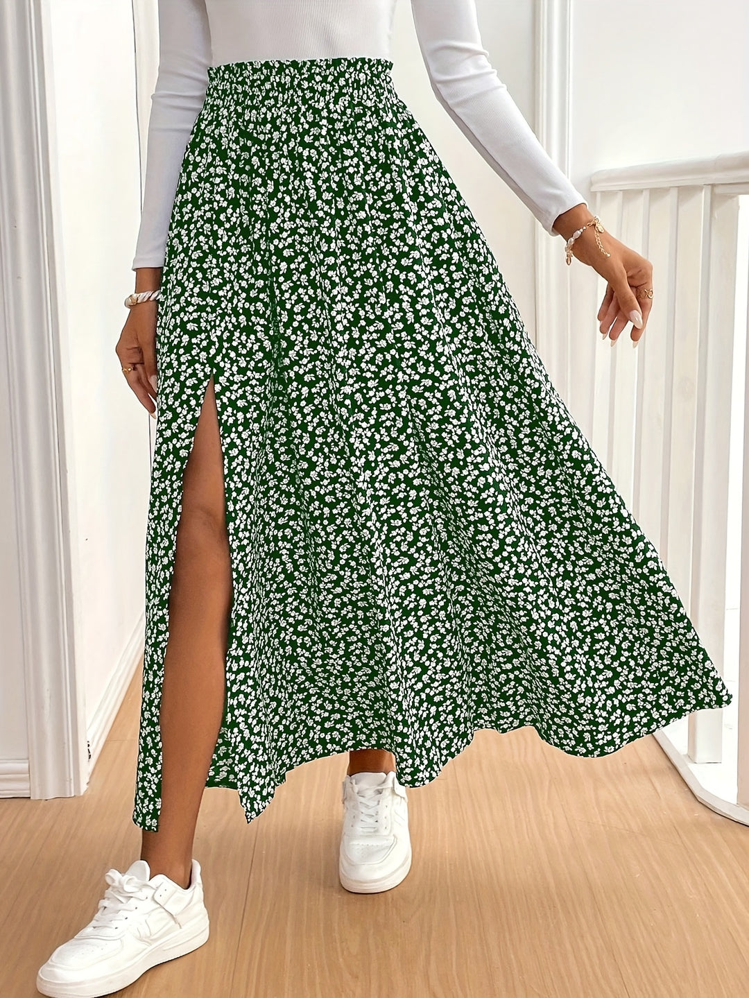 Kirsten | Dame Maxinederdel Med Blomsterprint Og Slids