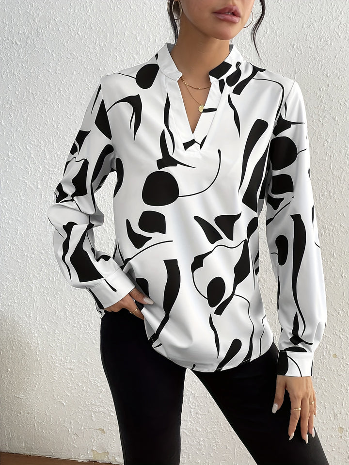 Lise | Dame Bluse Med V-Hals Og Grafisk Print