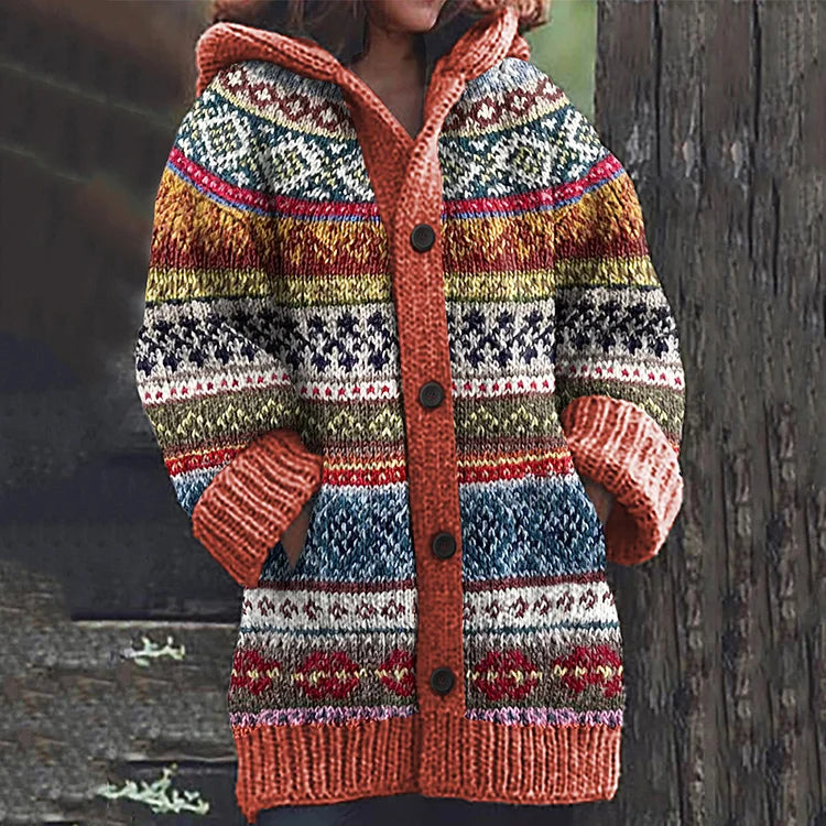 Lene | Dame Hættet Strikcardigan Med Fair Isle Mønster
