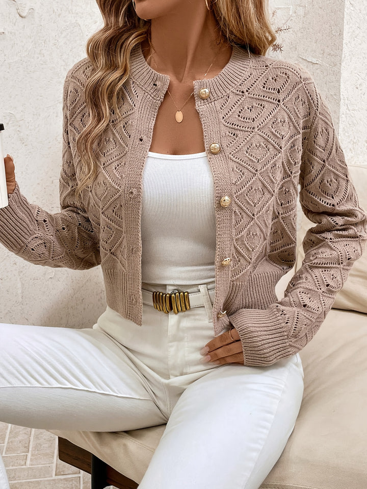 Emilie | Dame Cropped Knit Cardigan Med Rund Hals Og Knaplukning