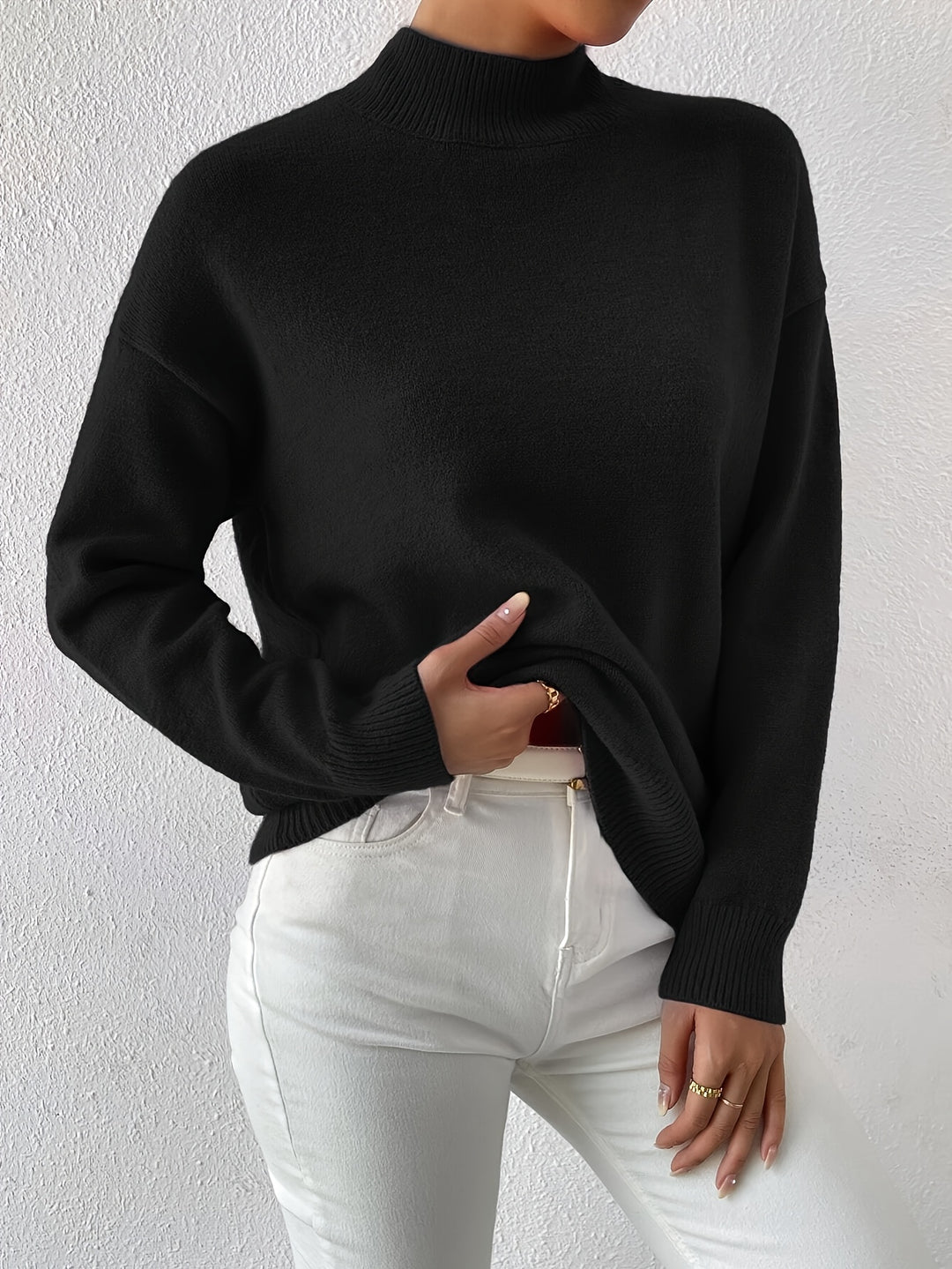 Berit | Dame Strikbluse Med Funnel Neck Og Ribkanter