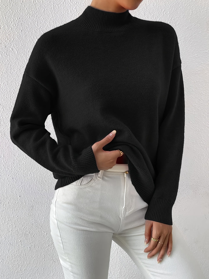Berit | Dame Strikbluse Med Funnel Neck Og Ribkanter