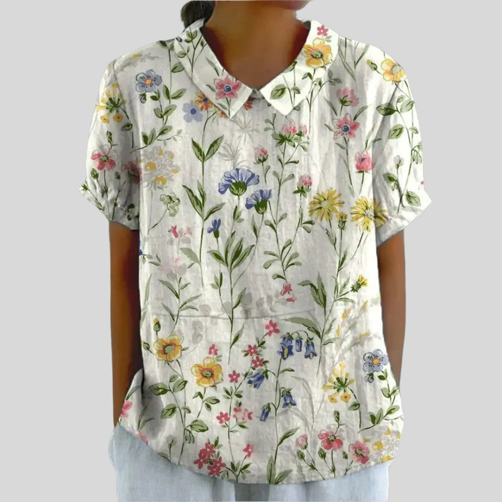 Agnete | Dame Top Sommer Blomsterprint Krave Casual