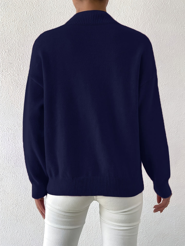Berit | Dame Strikbluse Med Funnel Neck Og Ribkanter