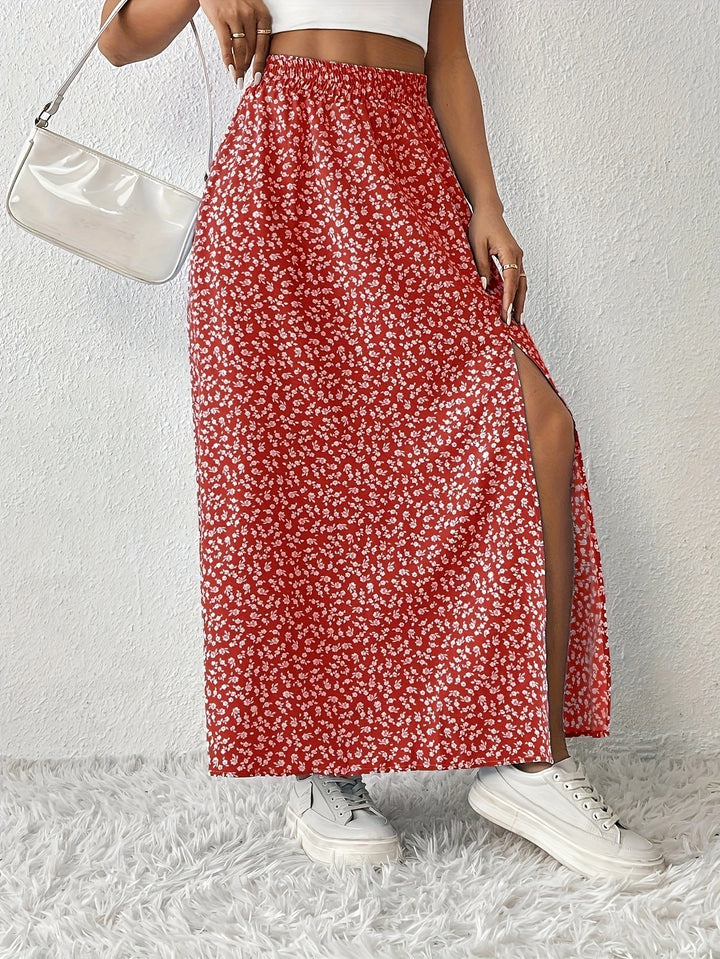 Kirsten | Dame Maxinederdel Med Blomsterprint Og Slids