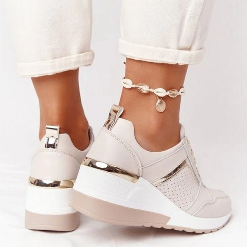 Johanna | Dame Ortopædiske Sneakers Med Snørebånd Og Kilehæl