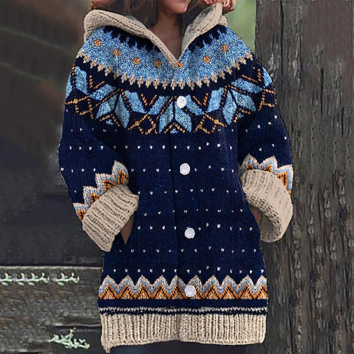 Lene | Dame Hættet Strikcardigan Med Fair Isle Mønster