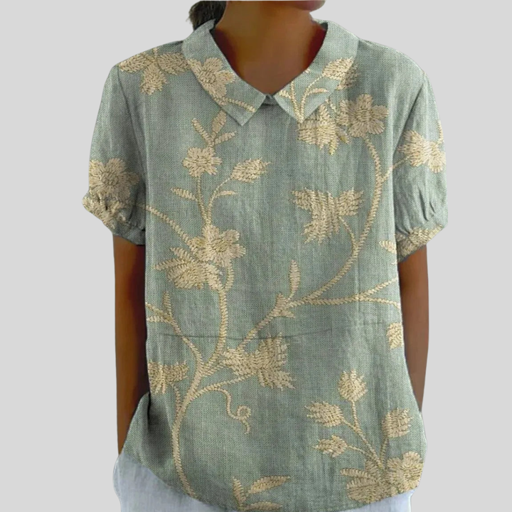 Agnete | Dame Top Sommer Blomsterprint Krave Casual