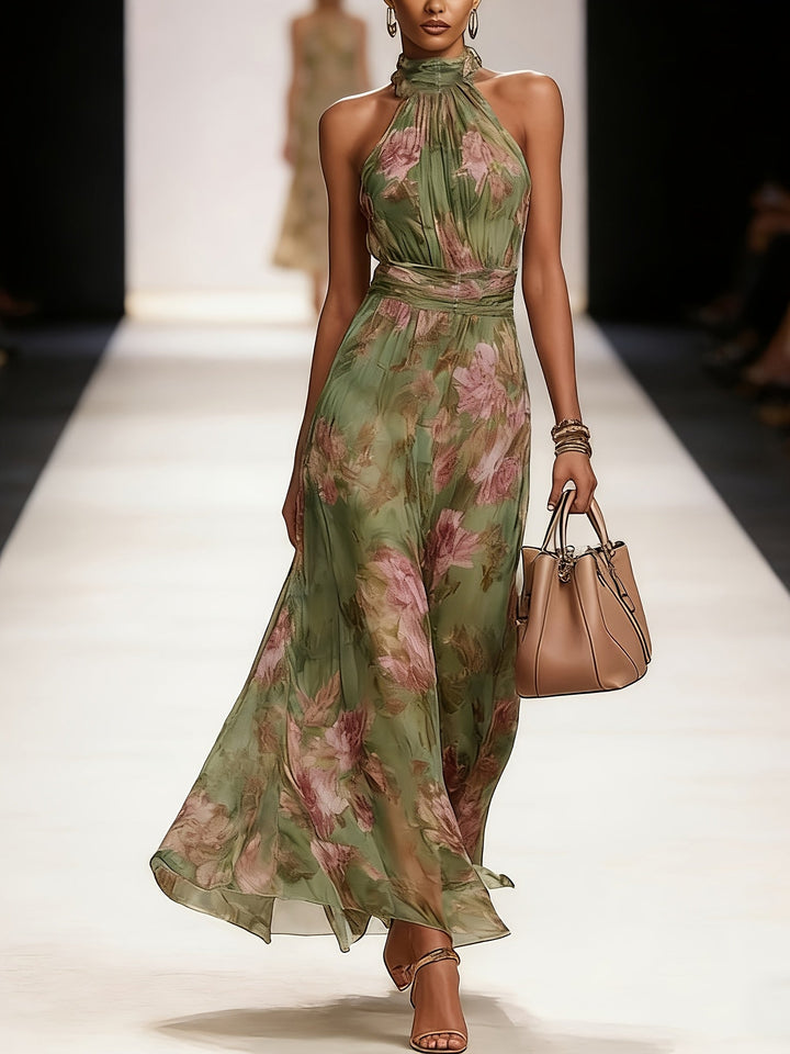 Freja | Dame Maxikjole Med Halterneck Og Floral Print