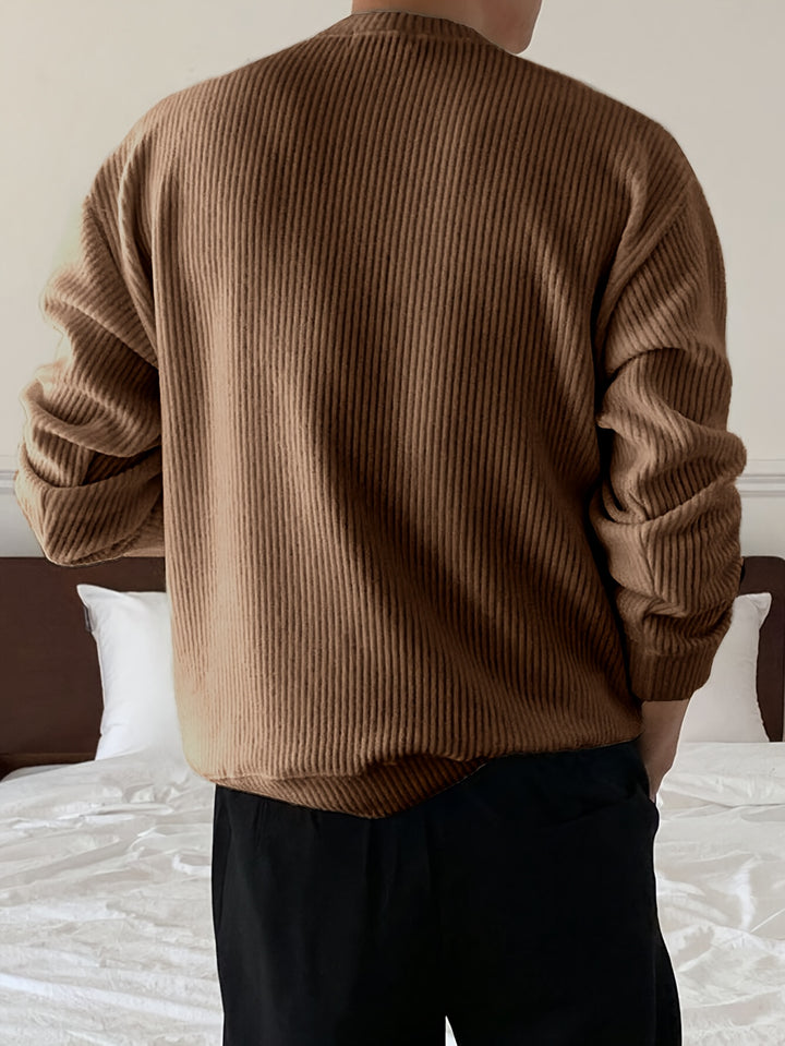 Rasmus | Herre Ribstrikket Crew-Neck Sweater Med Løs Pasform