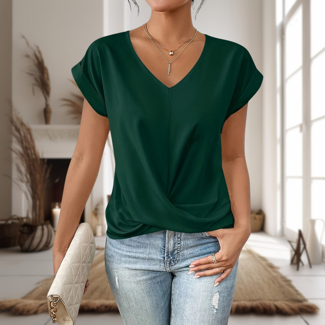 Sonja | Dame Bluse Sommer V-Hals Twist Detalje Kortærmet