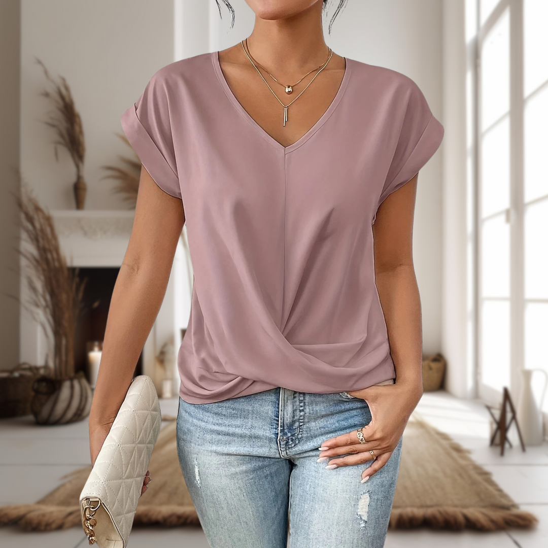 Sonja | Dame Bluse Sommer V-Hals Twist Detalje Kortærmet