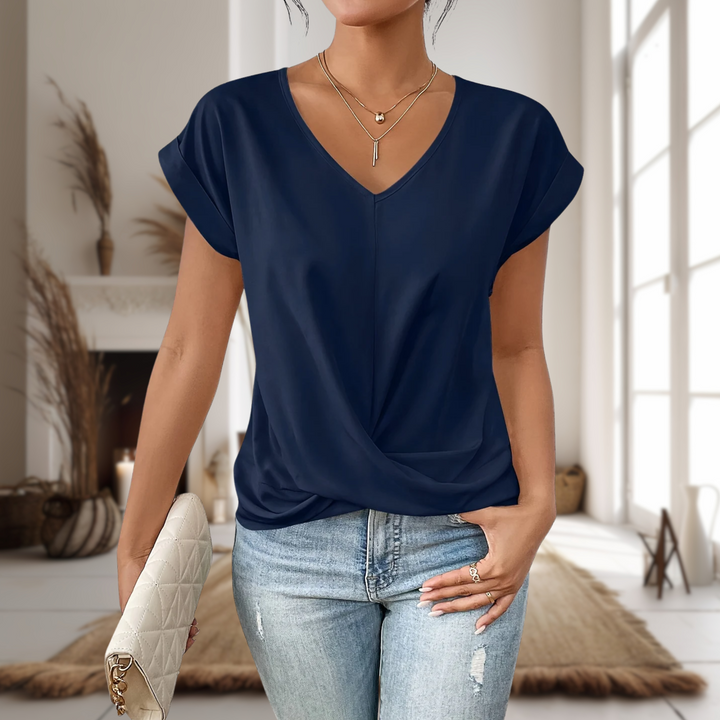 Sonja | Dame Bluse Sommer V-Hals Twist Detalje Kortærmet