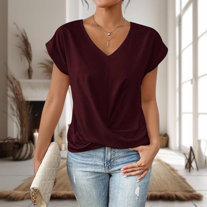 Sonja | Dame Bluse Sommer V-Hals Twist Detalje Kortærmet