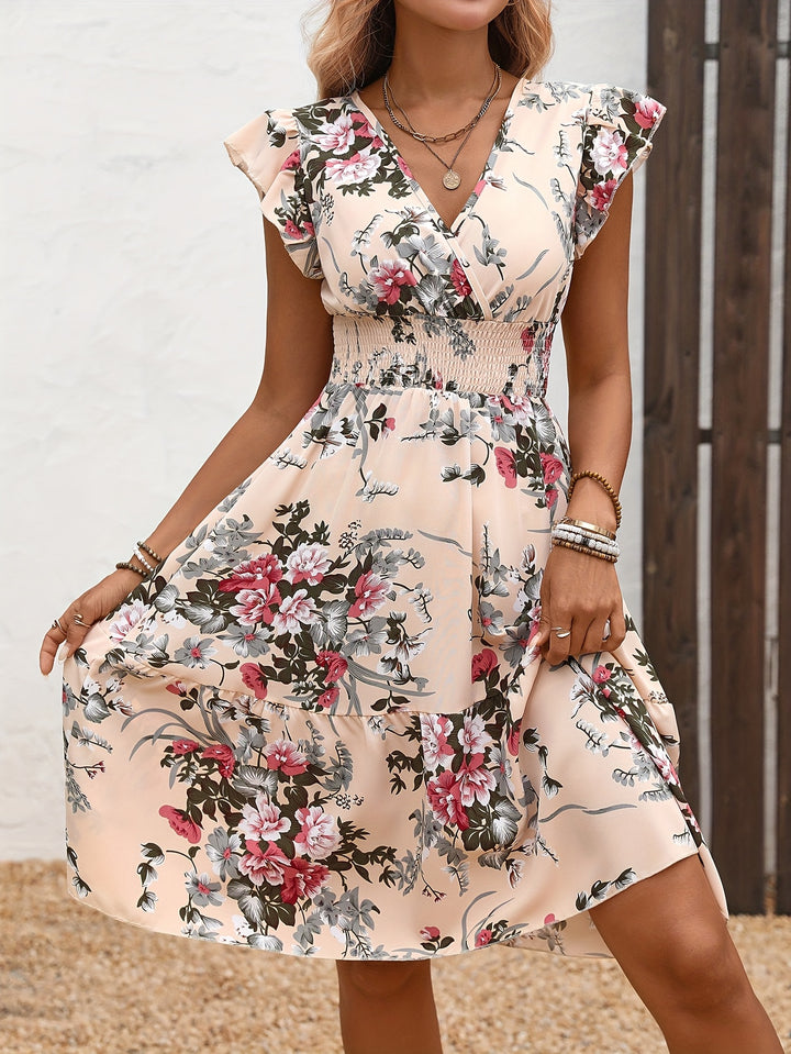 Else | Dame Midi Wrap Kjole Med Blomsterprint Og Flæser
