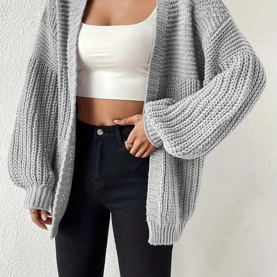Ida | Dame Oversize Cardigan Med Åben Front Og Ballonærmer