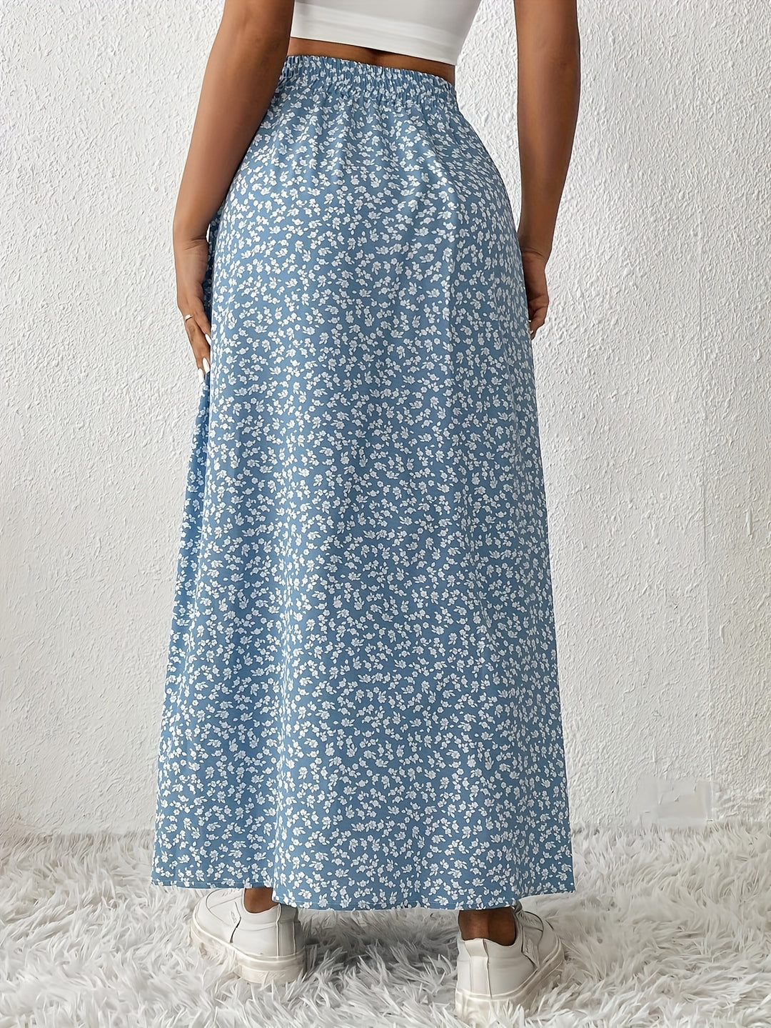 Kirsten | Dame Maxinederdel Med Blomsterprint Og Slids