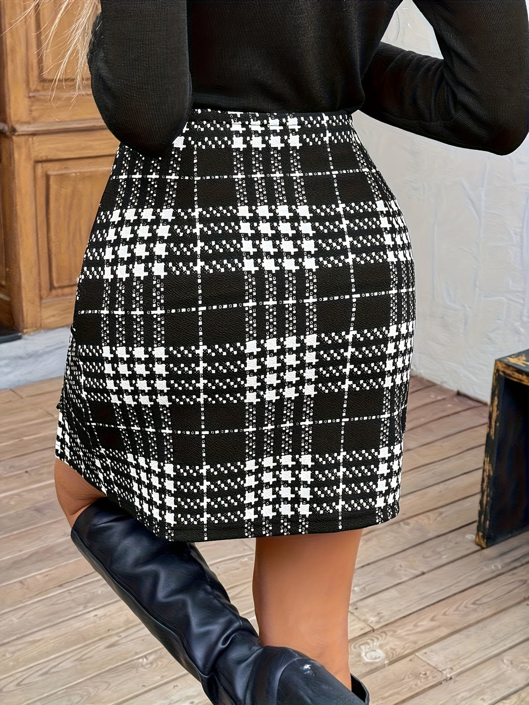 Freja | Dame Houndstooth Miniskirt Med A-Line Snit Og Slids