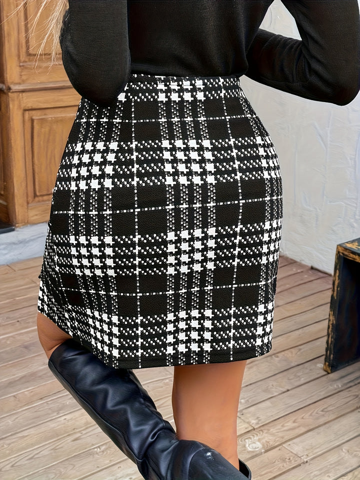 Freja | Dame Houndstooth Miniskirt Med A-Line Snit Og Slids