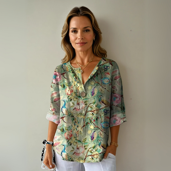 Inge | Dame Top Sommer Blomsterprint V-Hals Casual
