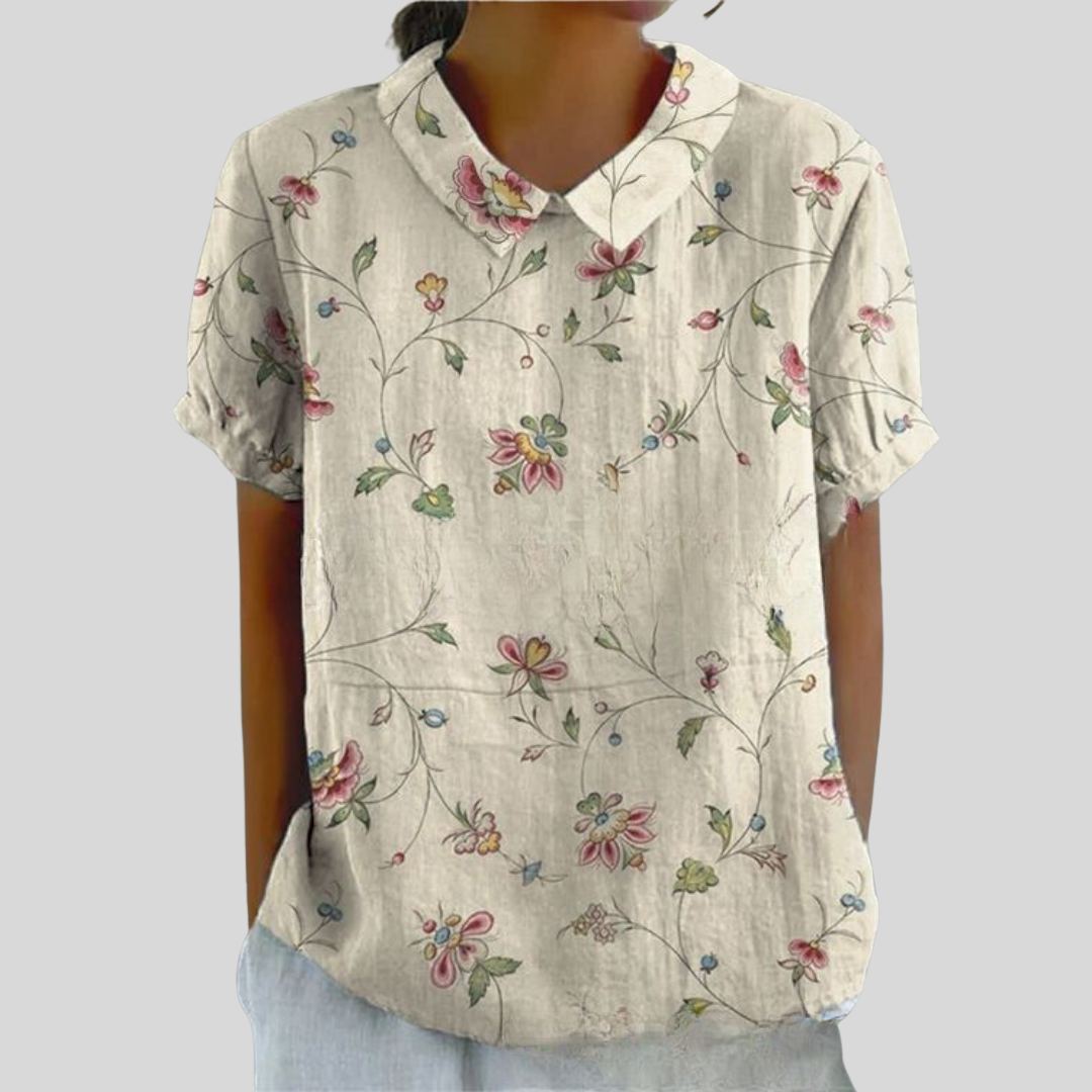 Agnete | Dame Top Sommer Blomsterprint Krave Casual