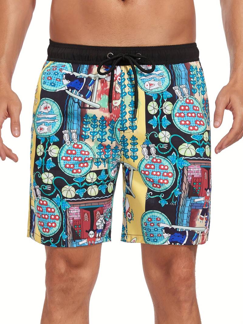Bjarne | Herre Badeshorts Sommer Print Snøre Elastik Lommer