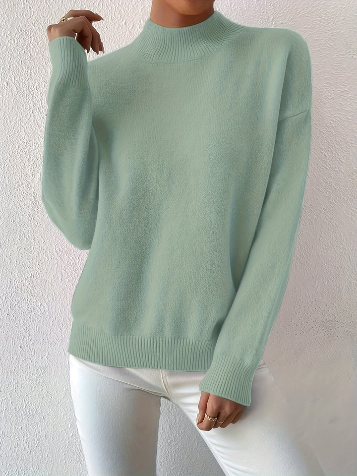 Berit | Dame Strikbluse Med Funnel Neck Og Ribkanter