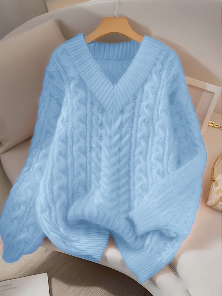 Maja | Dame Løs Cable Knit Sweater Med V-hals
