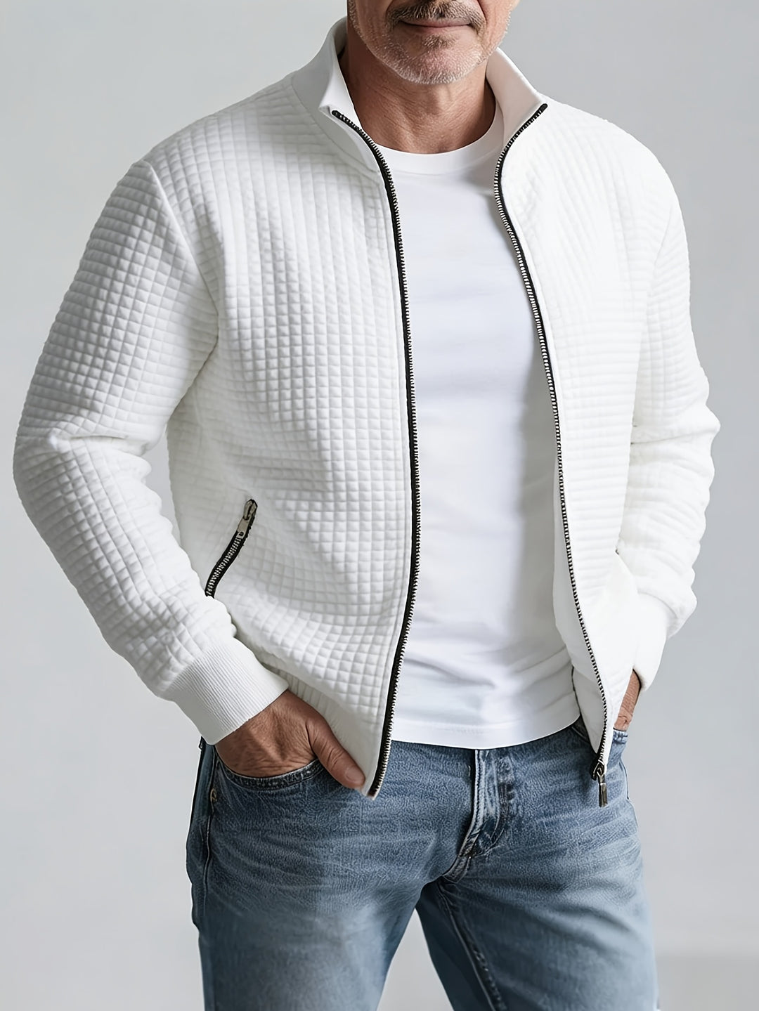 Carsten | Herre Quiltet Zip-Up Jakke Med Stående Krave Og Lynlåslommer