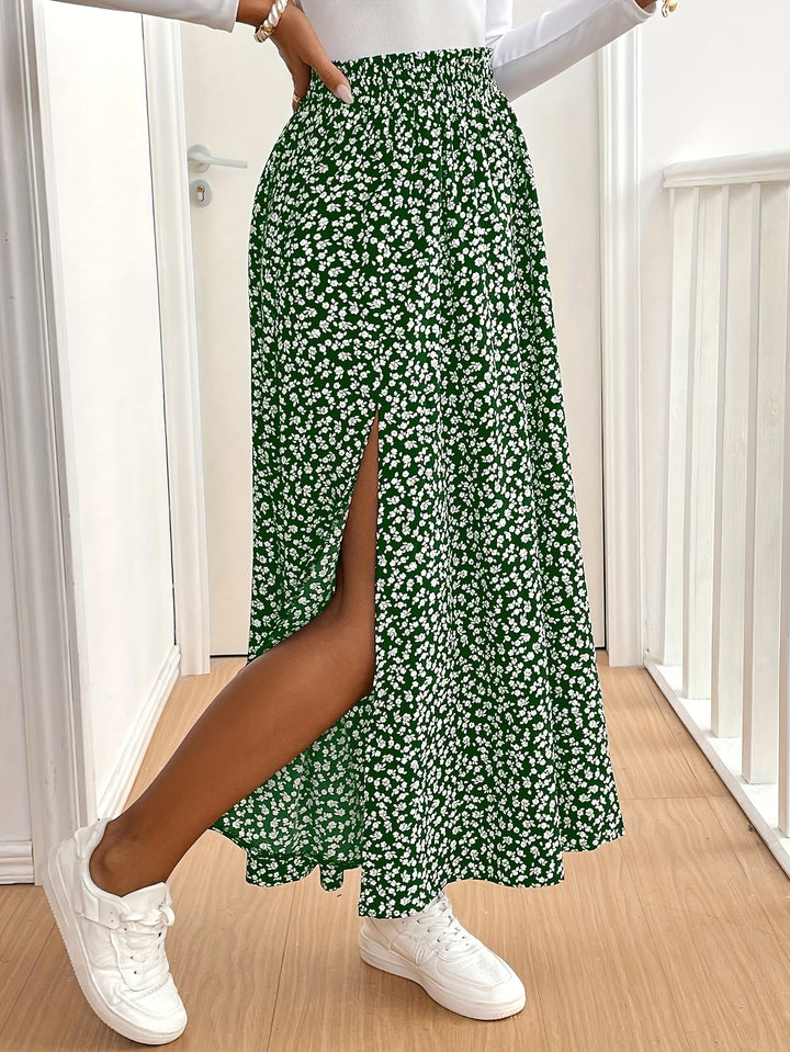 Kirsten | Dame Maxinederdel Med Blomsterprint Og Slids