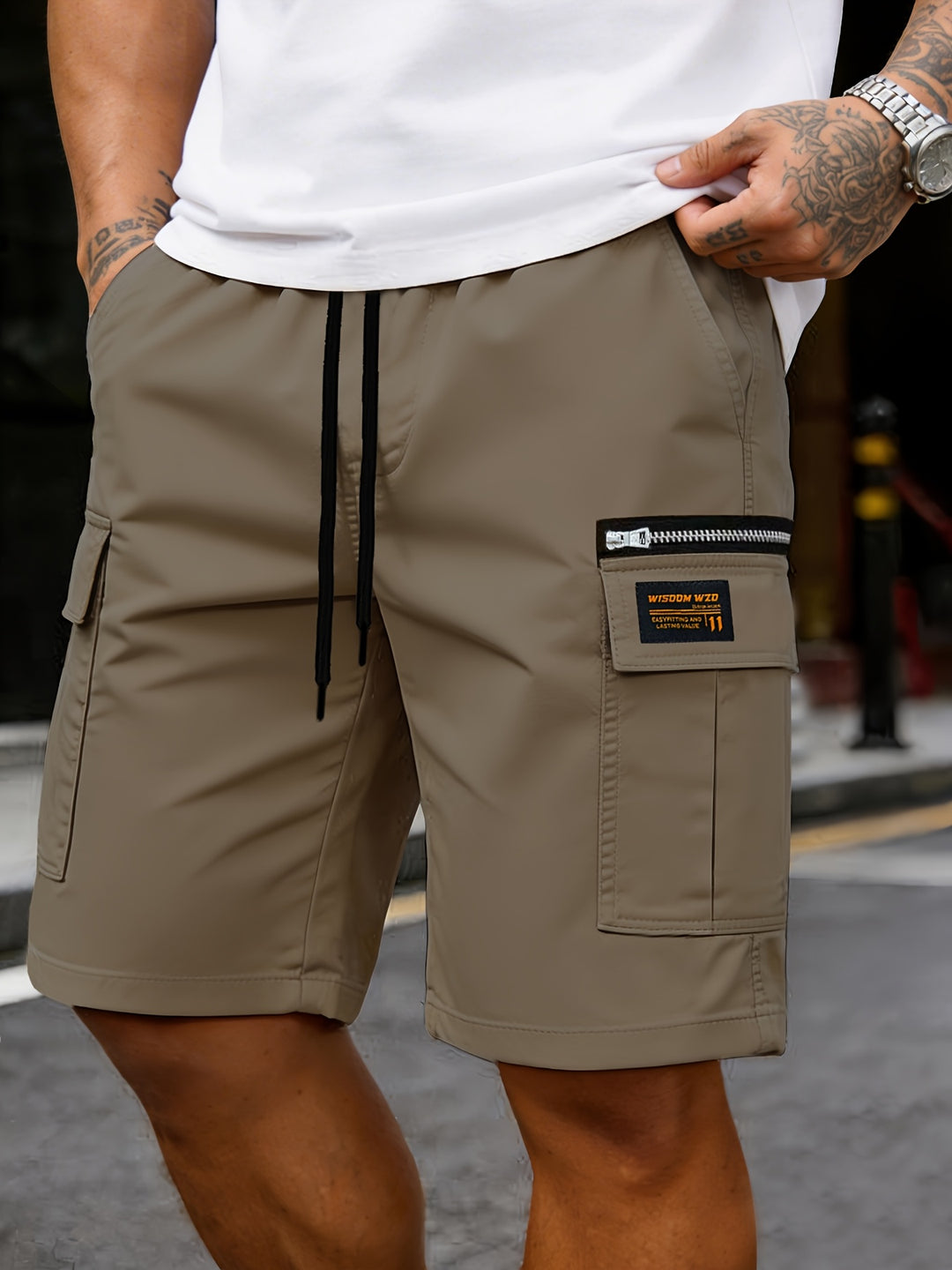 Mikkel | Herre Cargoshorts Med Snørtalje Og Lynlåslomme