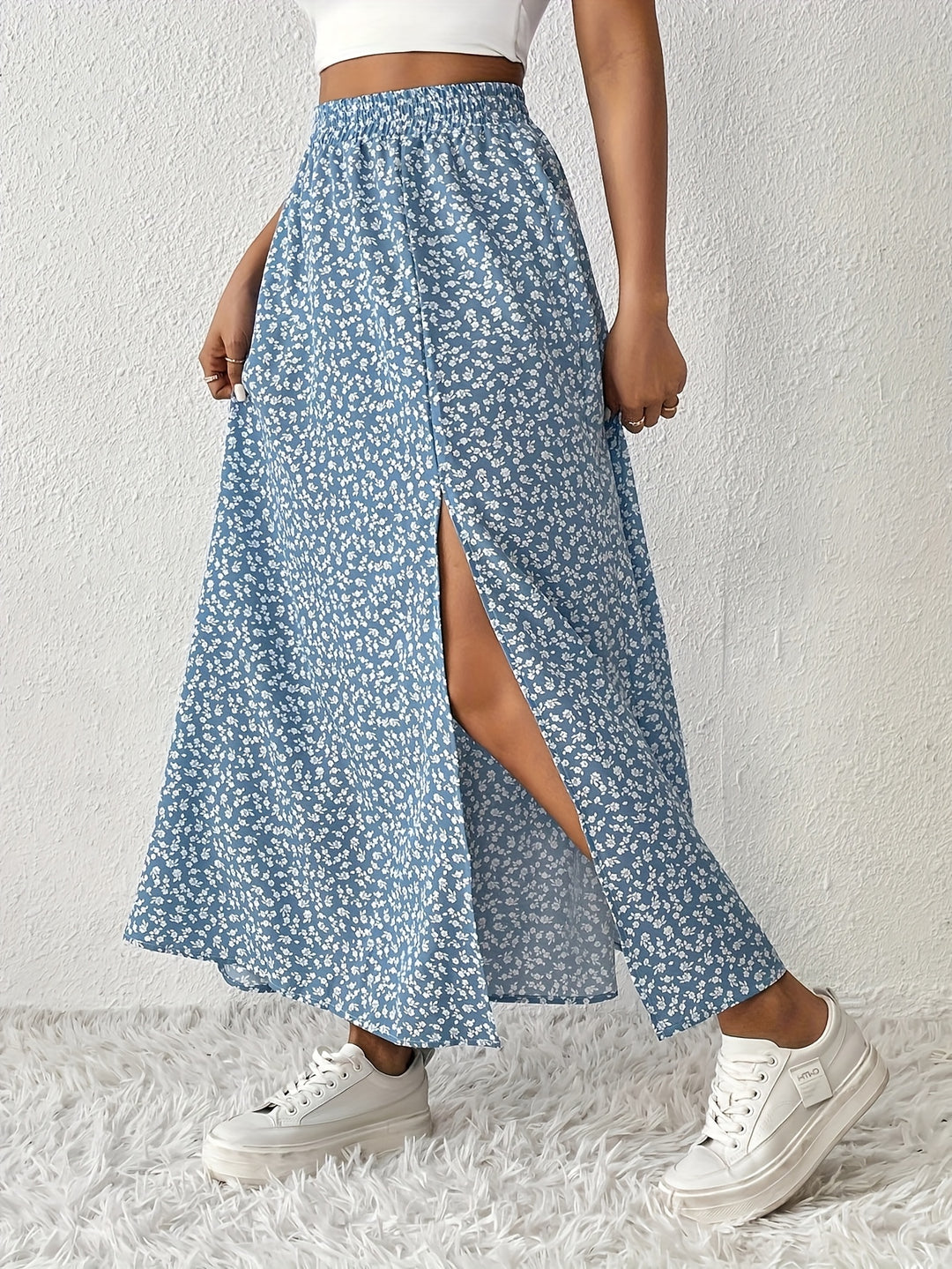 Kirsten | Dame Maxinederdel Med Blomsterprint Og Slids