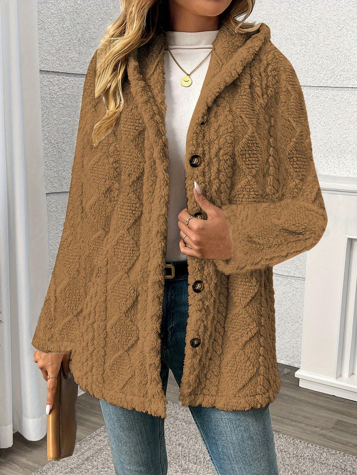 Astrid | Dame Uldfrakke Med Hætte Og Dekorative Knapper