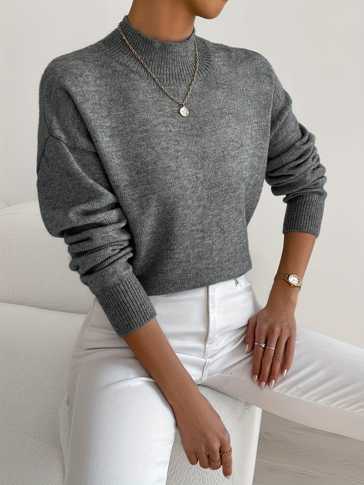 Berit | Dame Strikbluse Med Funnel Neck Og Ribkanter