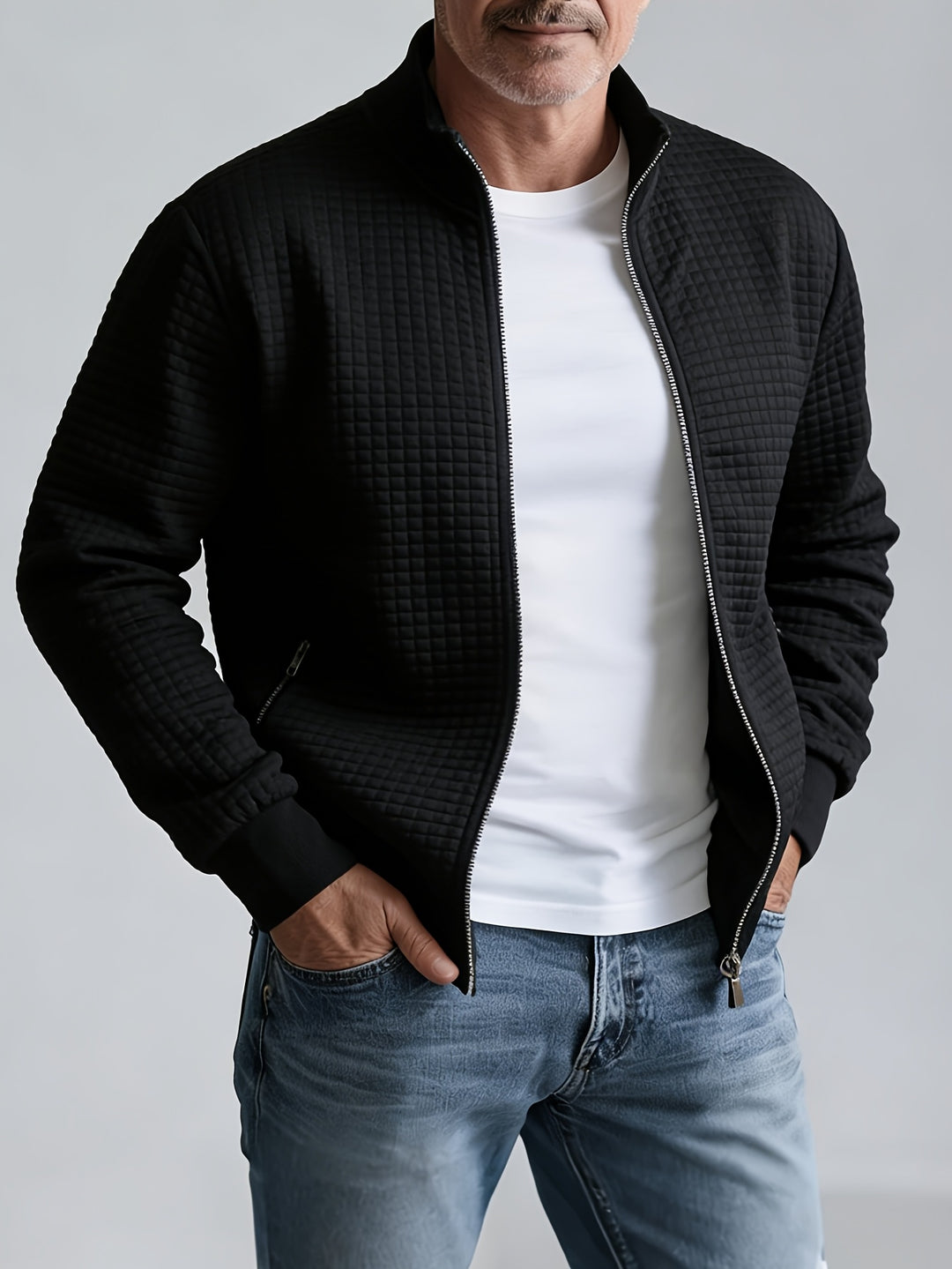 Carsten | Herre Quiltet Zip-Up Jakke Med Stående Krave Og Lynlåslommer