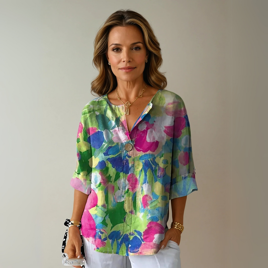 Inge | Dame Top Sommer Blomsterprint V-Hals Casual