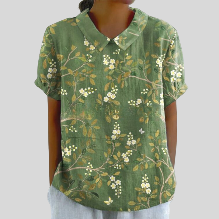 Agnete | Dame Top Sommer Blomsterprint Krave Casual