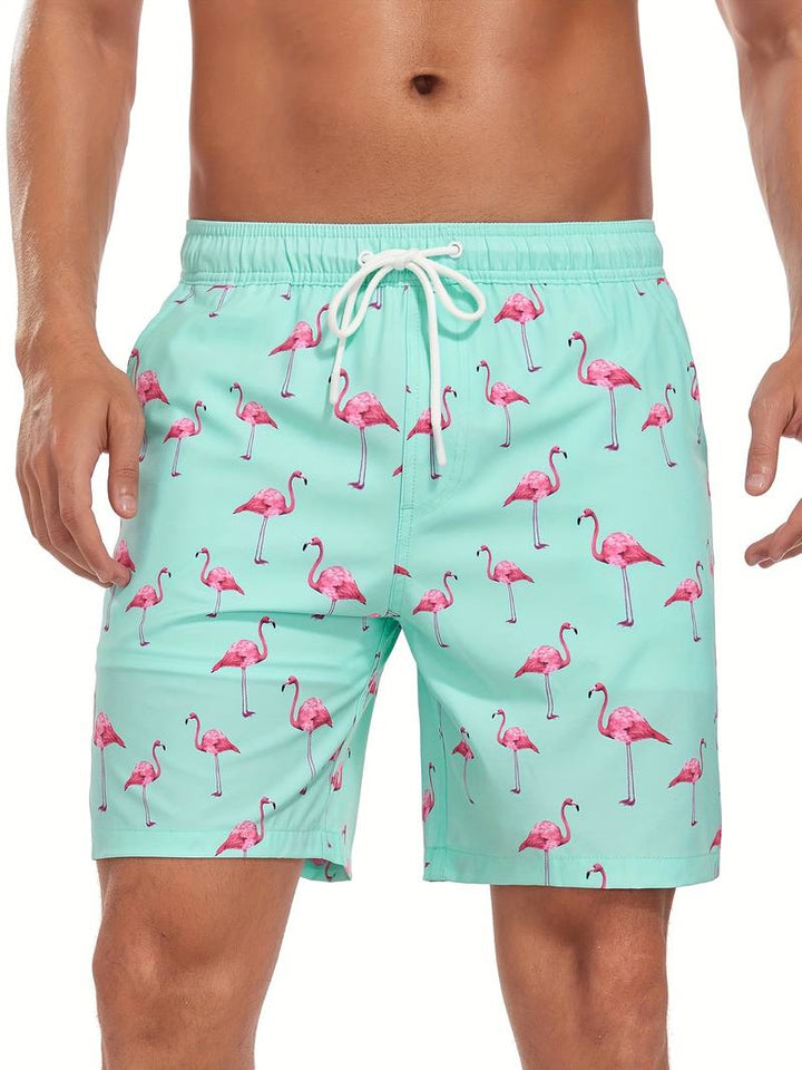 Bjarne | Herre Badeshorts Sommer Print Snøre Elastik Lommer