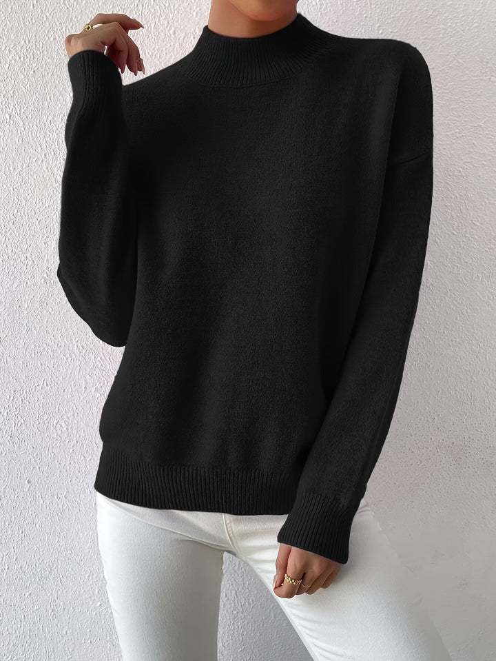 Berit | Dame Strikbluse Med Funnel Neck Og Ribkanter
