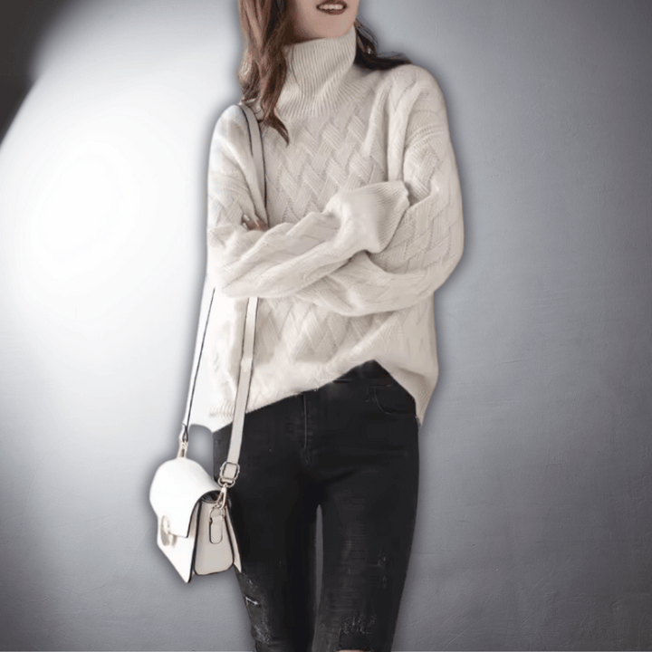 Helene | Dame Oversized Sweater Med Turtleneck Og Ribbet Manchetter