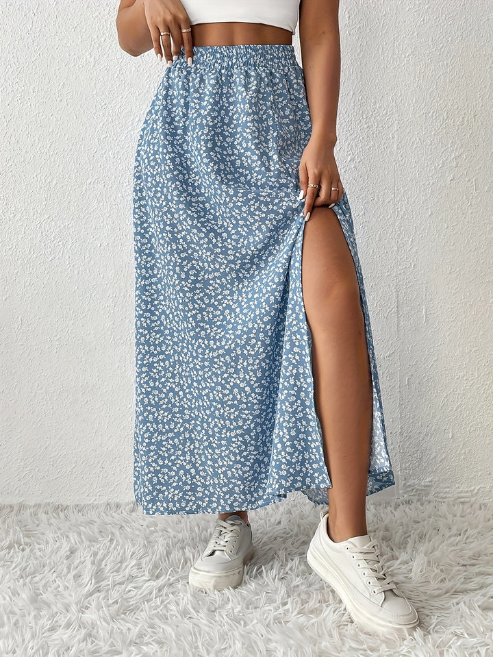 Kirsten | Dame Maxinederdel Med Blomsterprint Og Slids