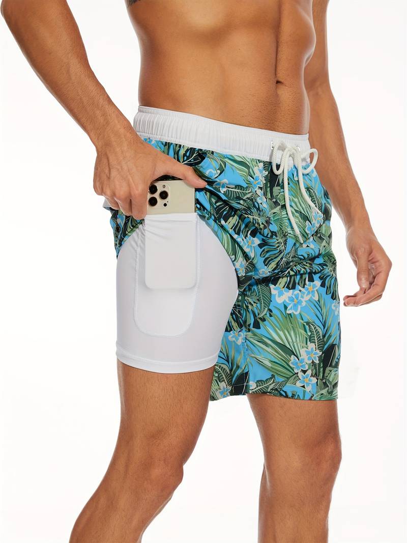 Bjarne | Herre Badeshorts Sommer Print Snøre Elastik Lommer