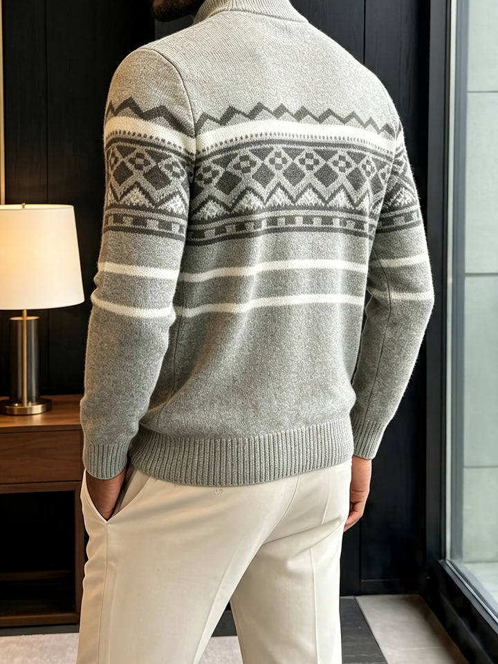 Aksel | Herre Rullekrave Striktrøje Med Fair Isle Jacquardmønster
